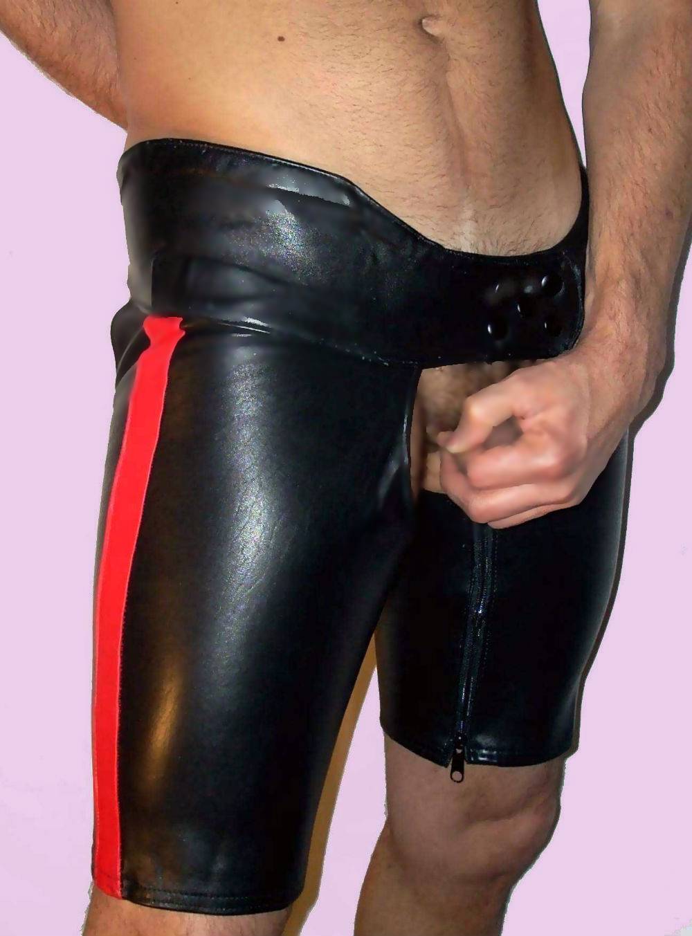 Striped Black Leather Short Chaps