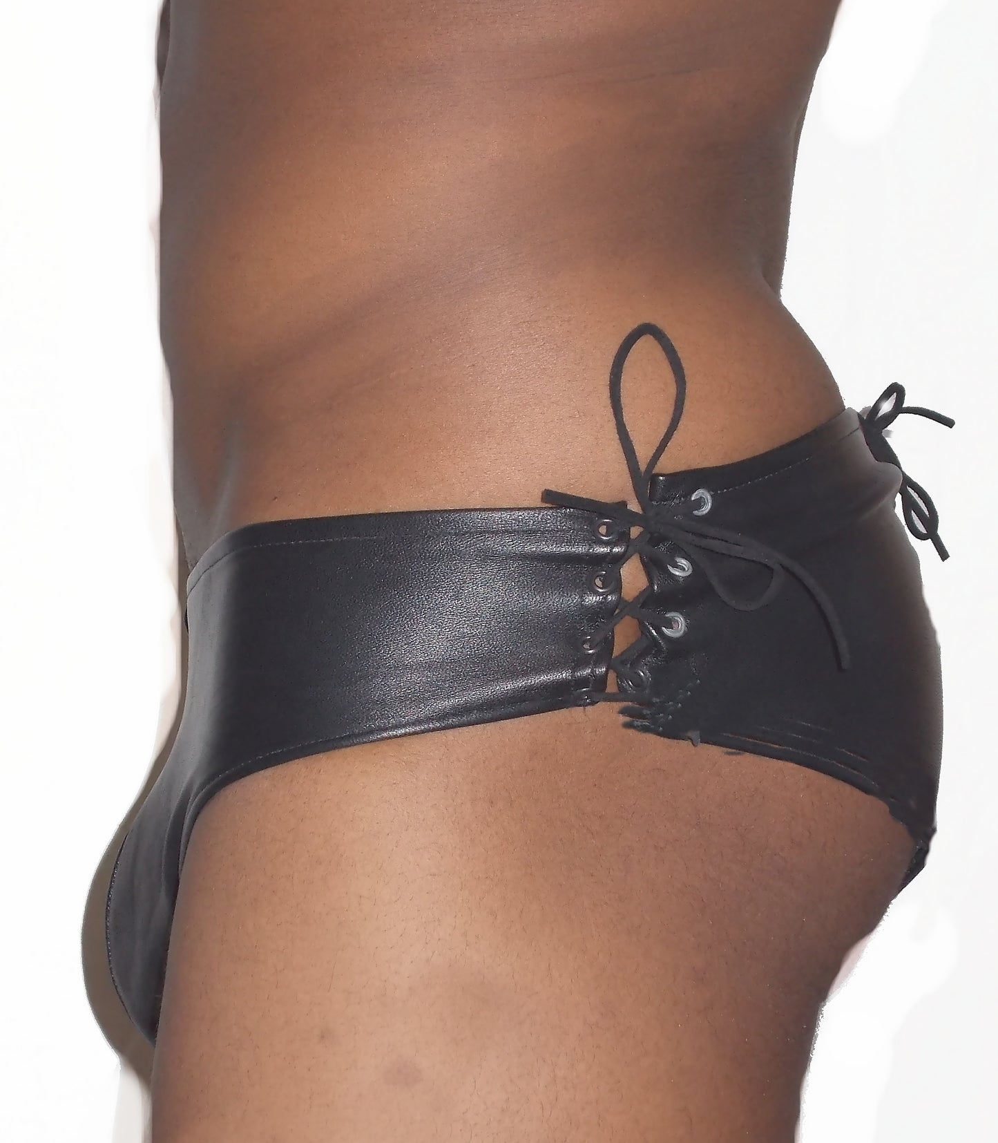 Lace Back Leather Brief with Lace Up Sides
