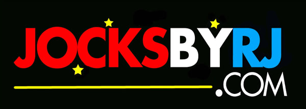 Logo for 'JocksByRJ' with colorful text on a black background