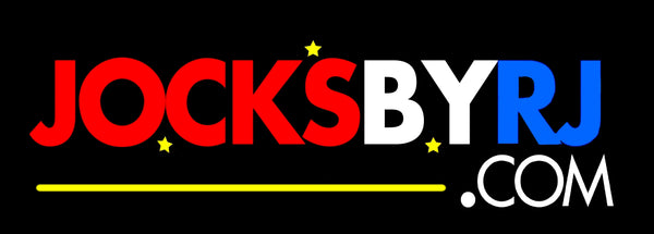 Logo for 'JocksByRJ' with colorful text on a black background