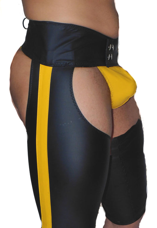 Striped Black Leather Short Chaps