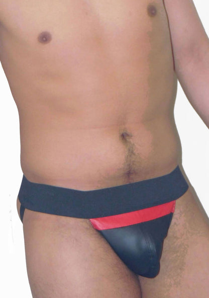 Horizontal Stripe Leather Pouch Jockstrap