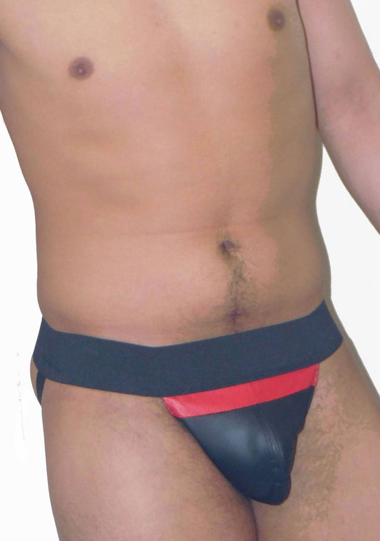 Horizontal Stripe Leather Pouch Jockstrap