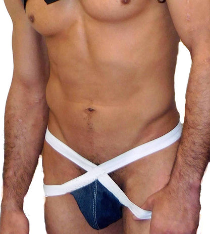 X Waistband Denim Pouch Jockstrap