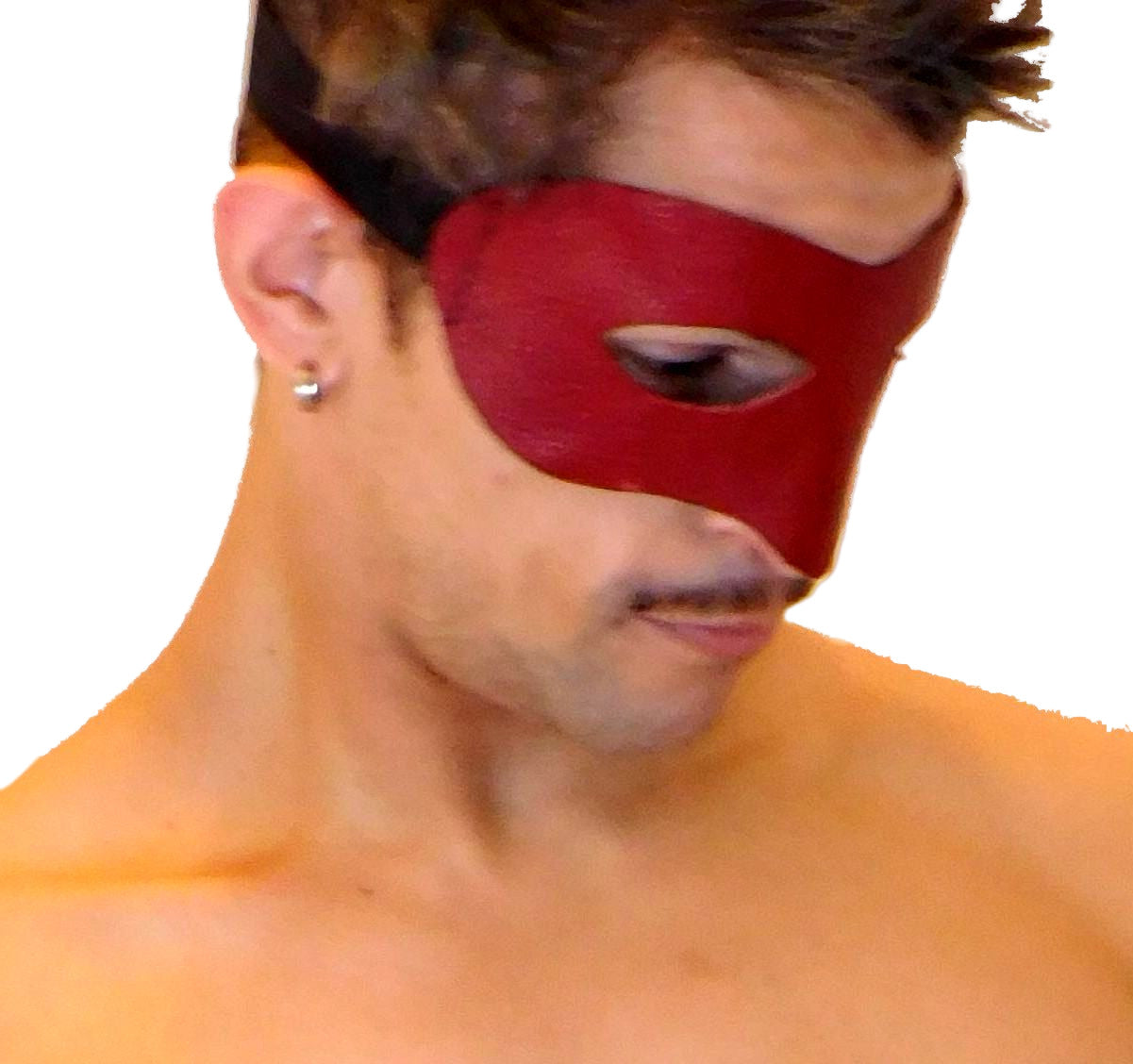 Man wearing a red mask on a white background