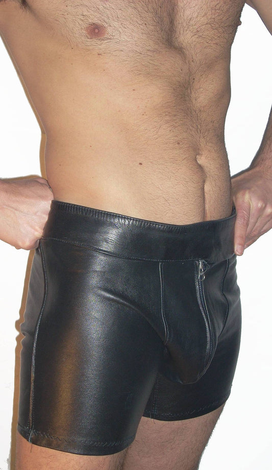 Snap Front Leather Shorts