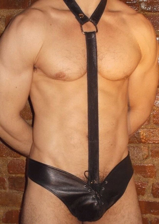 Split Lace Up Leather Jockstrap