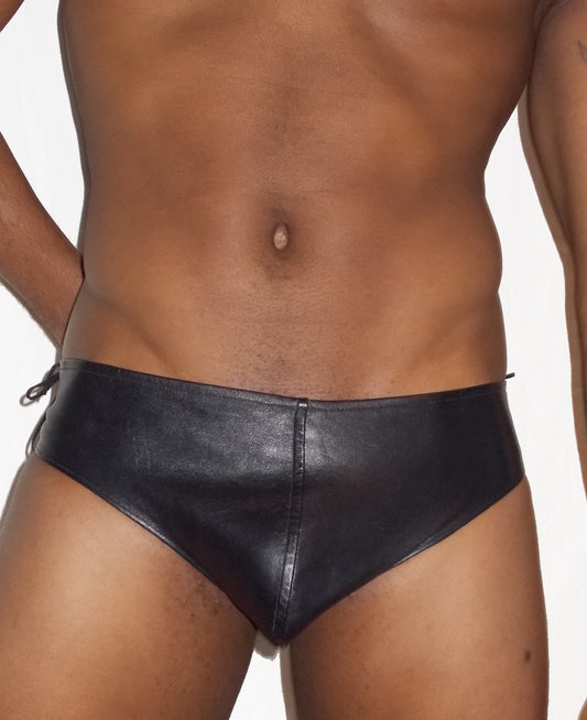 Lace Back Leather Brief with Lace Up Sides