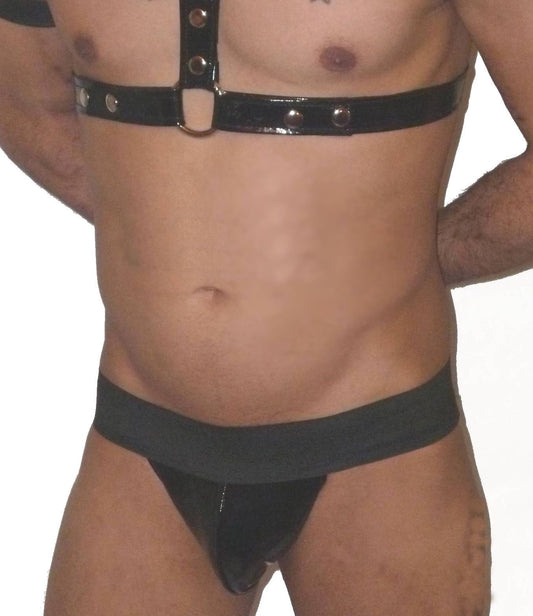 Black Stretch Leather Pouch Jockstrap