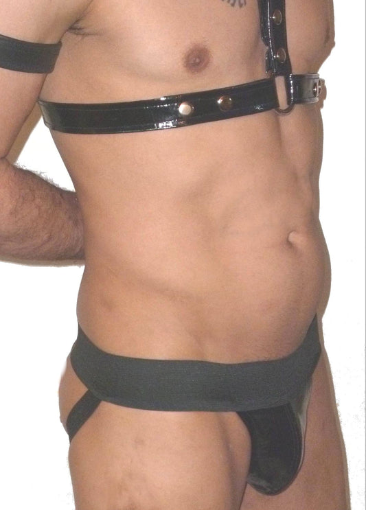 Black Stretch Leather Pouch Jockstrap
