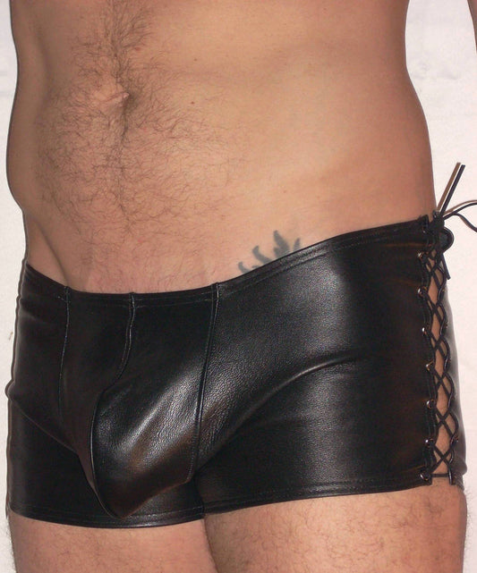 Lace Up Sides Leather Shorts
