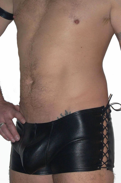 Lace Up Sides Leather Shorts