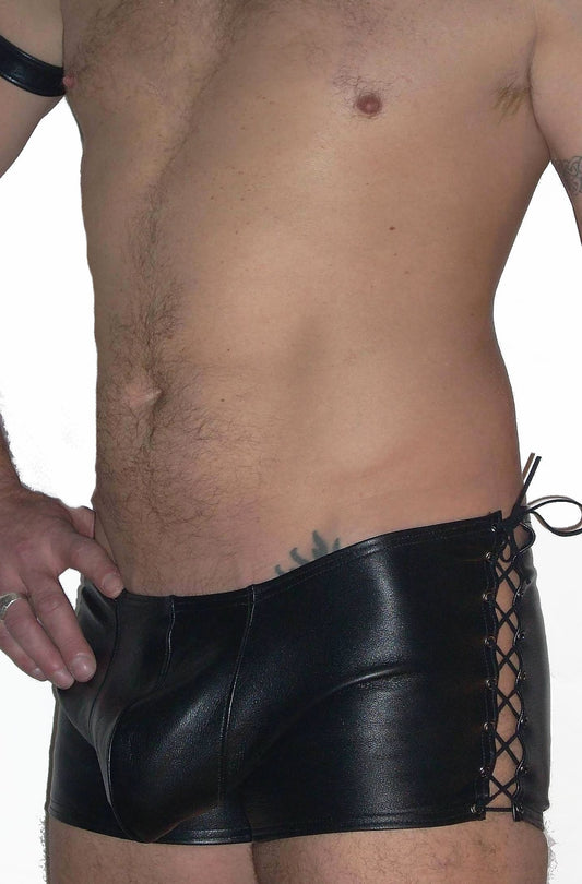 Lace Up Sides Leather Shorts