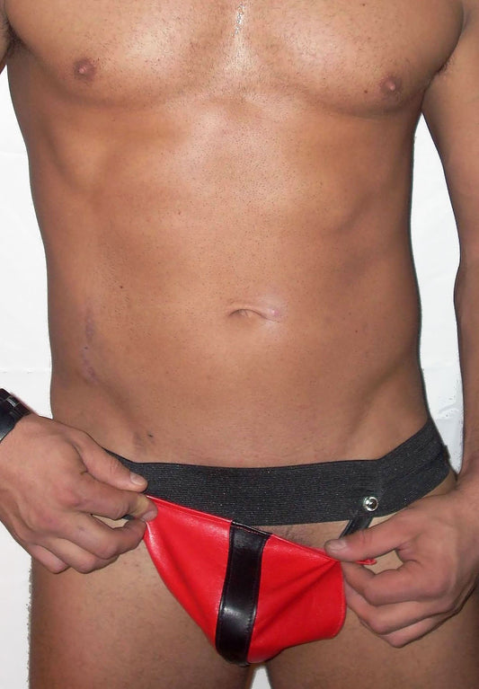 Striped Codpiece Pouch Leather Jockstrap