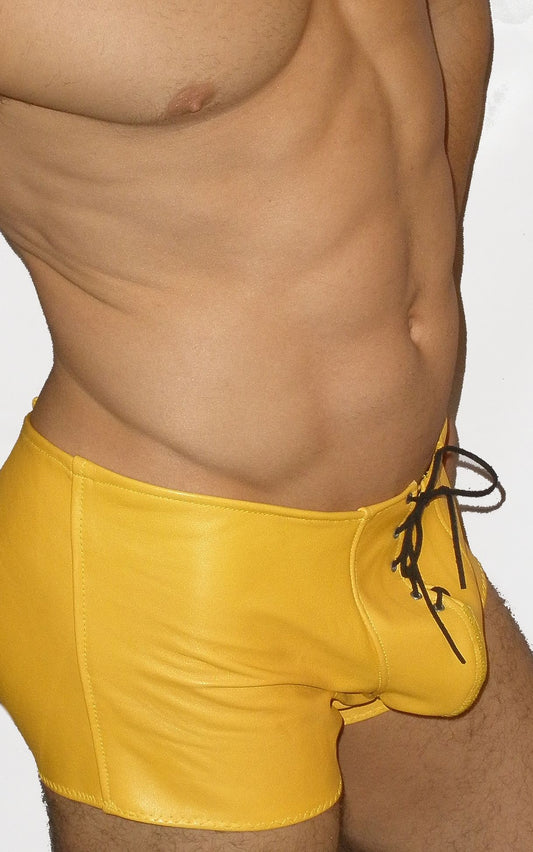 Open Back Lace Front Leather Shorts